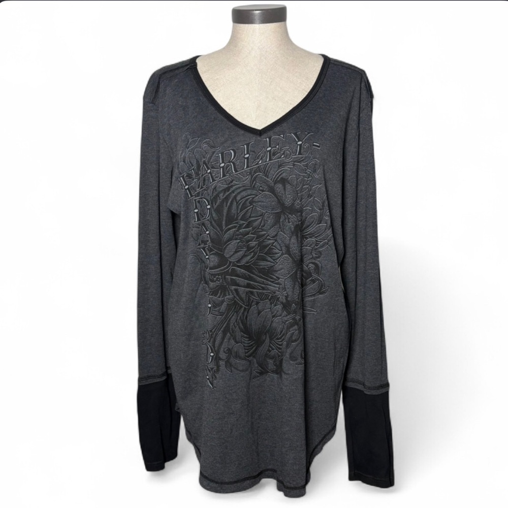 Harley Davidson Womens 2XL Graphic Shirt York PA Biker Grunge Long Sleeve